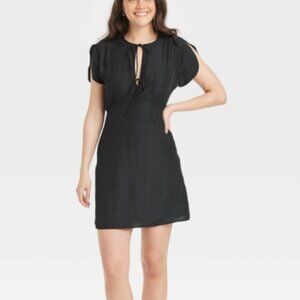 Universal Thread Short Sleeve Front Tie Mini Dress in Black  Size L NWT